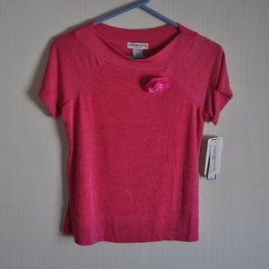 Vintage Y2K Notations Sparkly Pink Top w/ Flower Pin